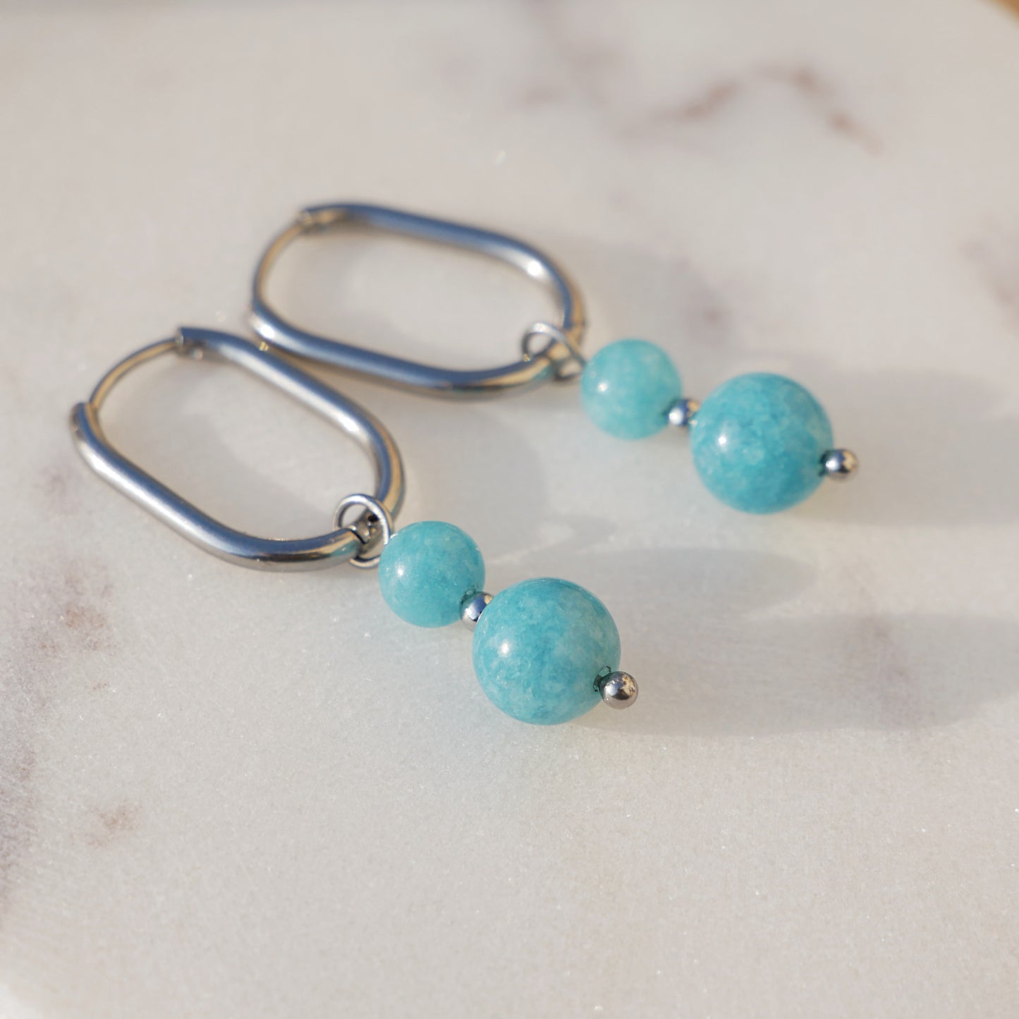 ✦ LUNA ✦ créoles Calcédoine bleue