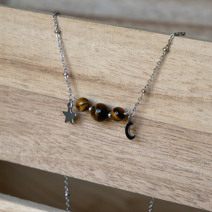 Collier Luna en Œil de Tigre de Macram’Elo Créations