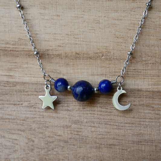 Collier Luna en Lapis-lazuli de Macram’Elo Créations